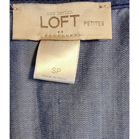 Ann Taylor Loft Blue Jean Chambray Sleeveless Drawstring Shirt Dress S - Picture 3 of 4